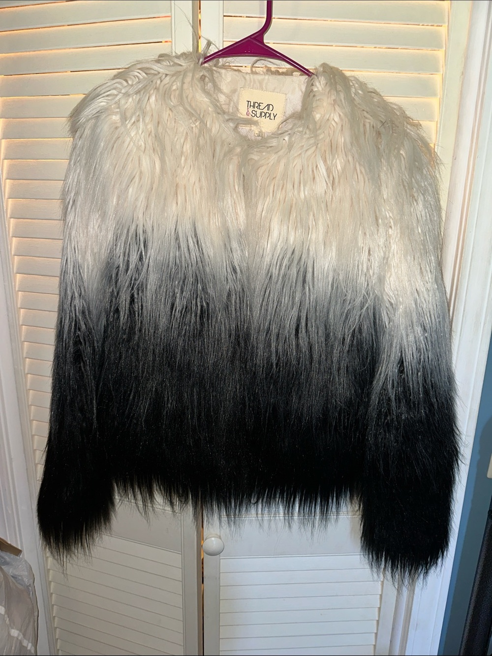 Thread & Supply Black and White Ombre Faux Fur Teddy Coat